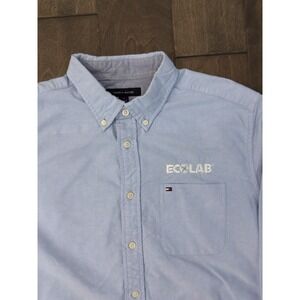 Tommy Hilfiger Blue Oxford Shirt Mens Size M Logo Button Down Long Sleeve ECOLAB